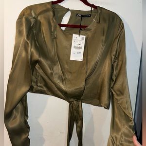 Zara silk olive top (new)